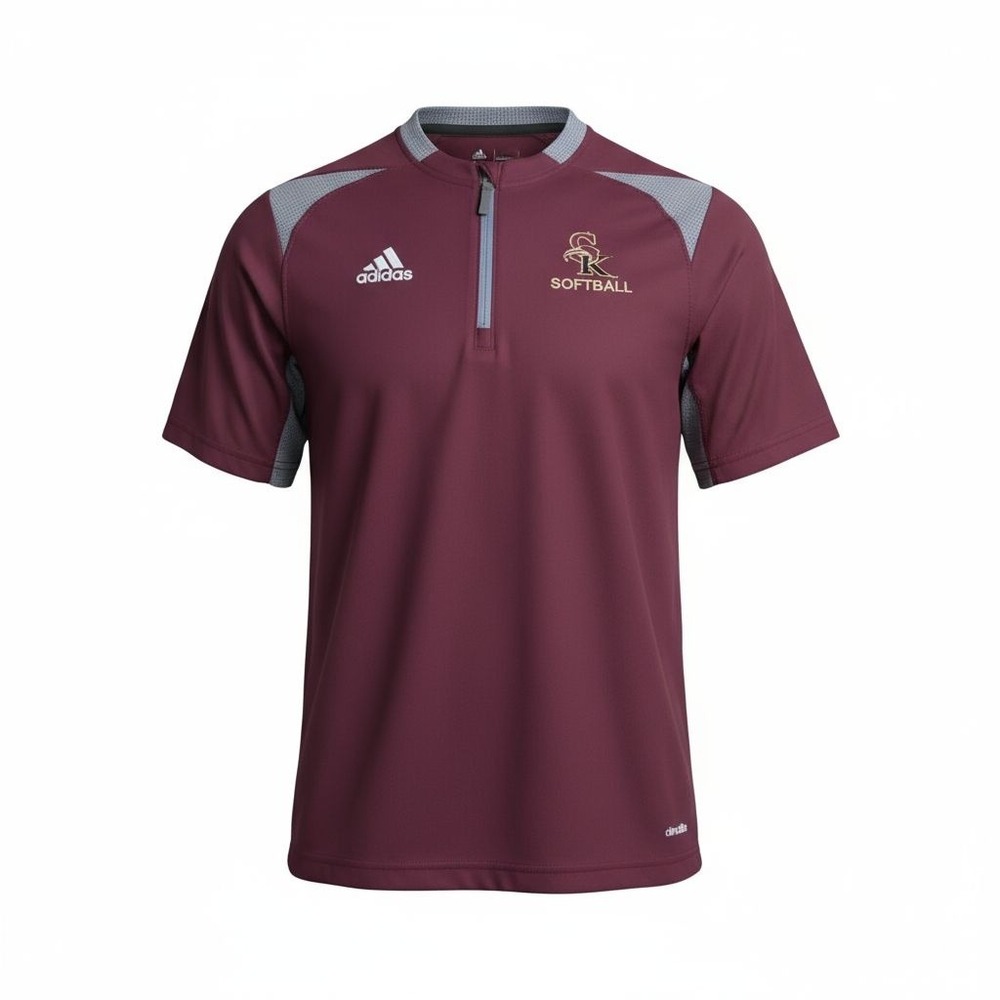 Adidas Mens Climalite Quarter Zip Short Sleeve Softball Pullover Maroon Small